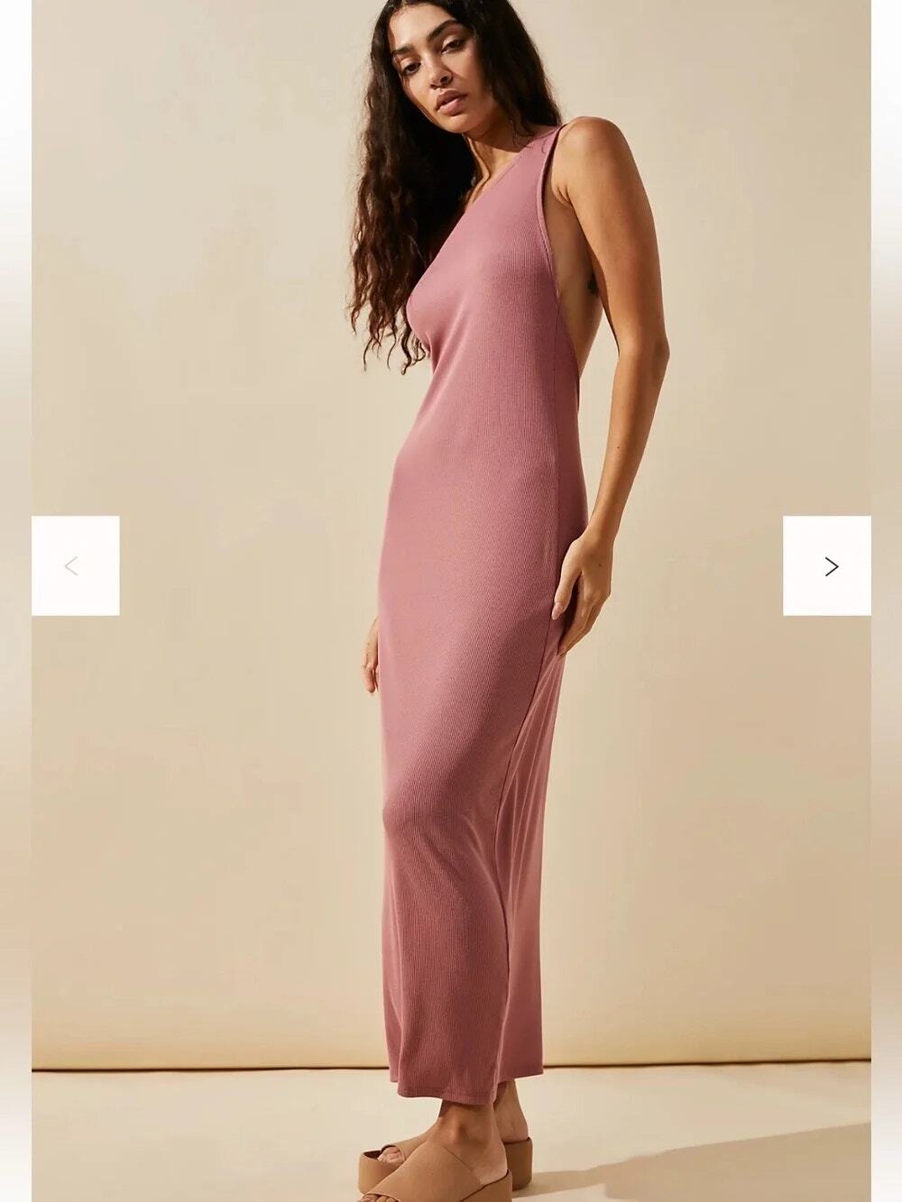 Free People Beach Saturday Night Midi Dress LRG Mauve One Shoulder Bodycon NWT